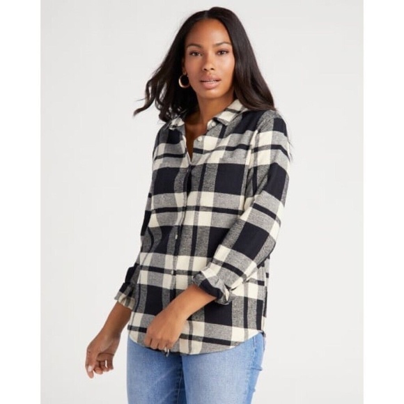 Thread & Supply Tops - NWT!! THREAD & SUPPLY Baxter Plaid Shirt Black & Beige Buttondown Flannel Large